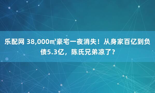 乐配网 38,000㎡豪宅一夜消失！从身家百亿到负债5.3亿，陈氏兄弟凉了？